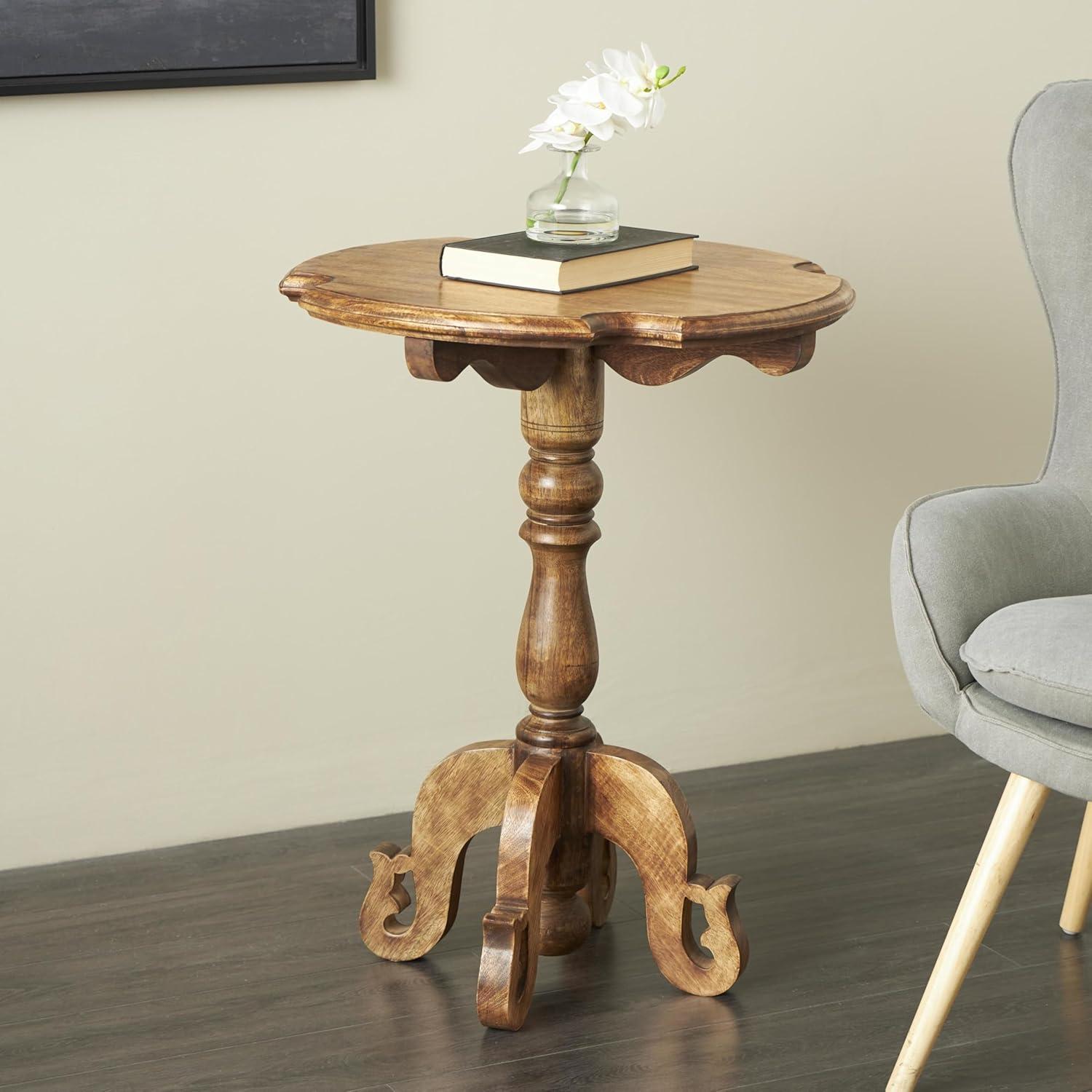 imageDeco 79 Mango Wood Turned Accent Table with Scrolled Legs and Cutout Tabletop 24quot x 24quot x 31quot Brown