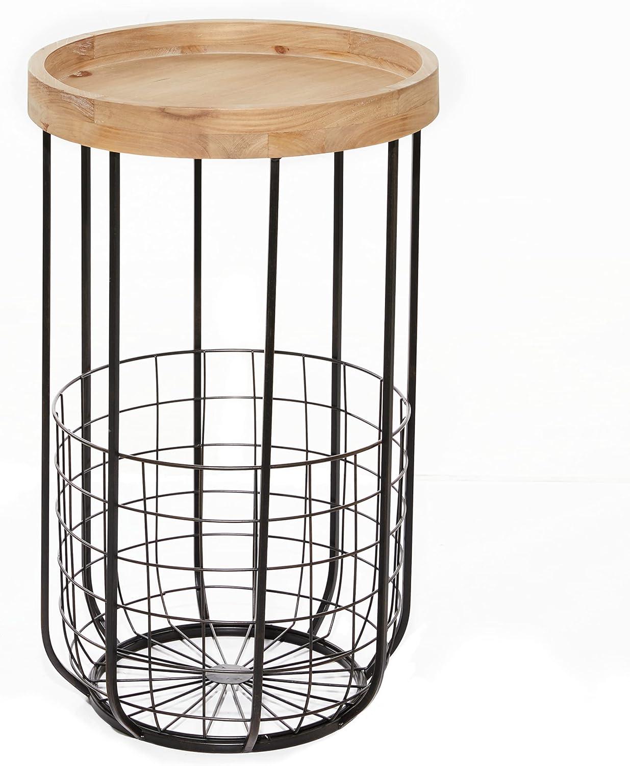 imageDeco 79 Metal Side End Accent Table End Table with Brown Wood Top and Wire Basket Storage Side Table 16quot x 16quot x 26quot Black