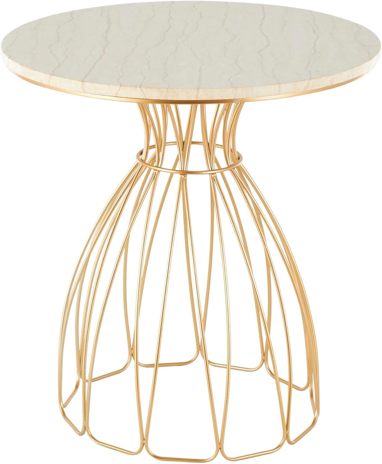 imageDeco 79 Metal Side End Accent Table Flower Inspired End Table with Cream Marble Tabletop Side Table 24quot x 24quot x 25quot Gold