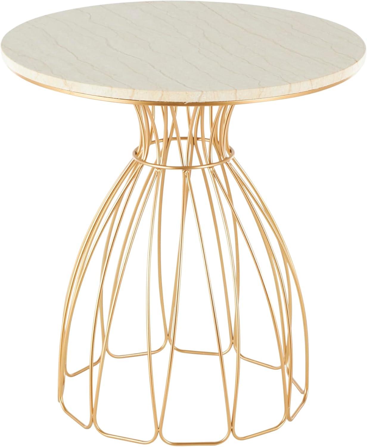 imageDeco 79 Metal Side End Accent Table Flower Inspired End Table with Cream Marble Tabletop Side Table 24quot x 24quot x 25quot Gold