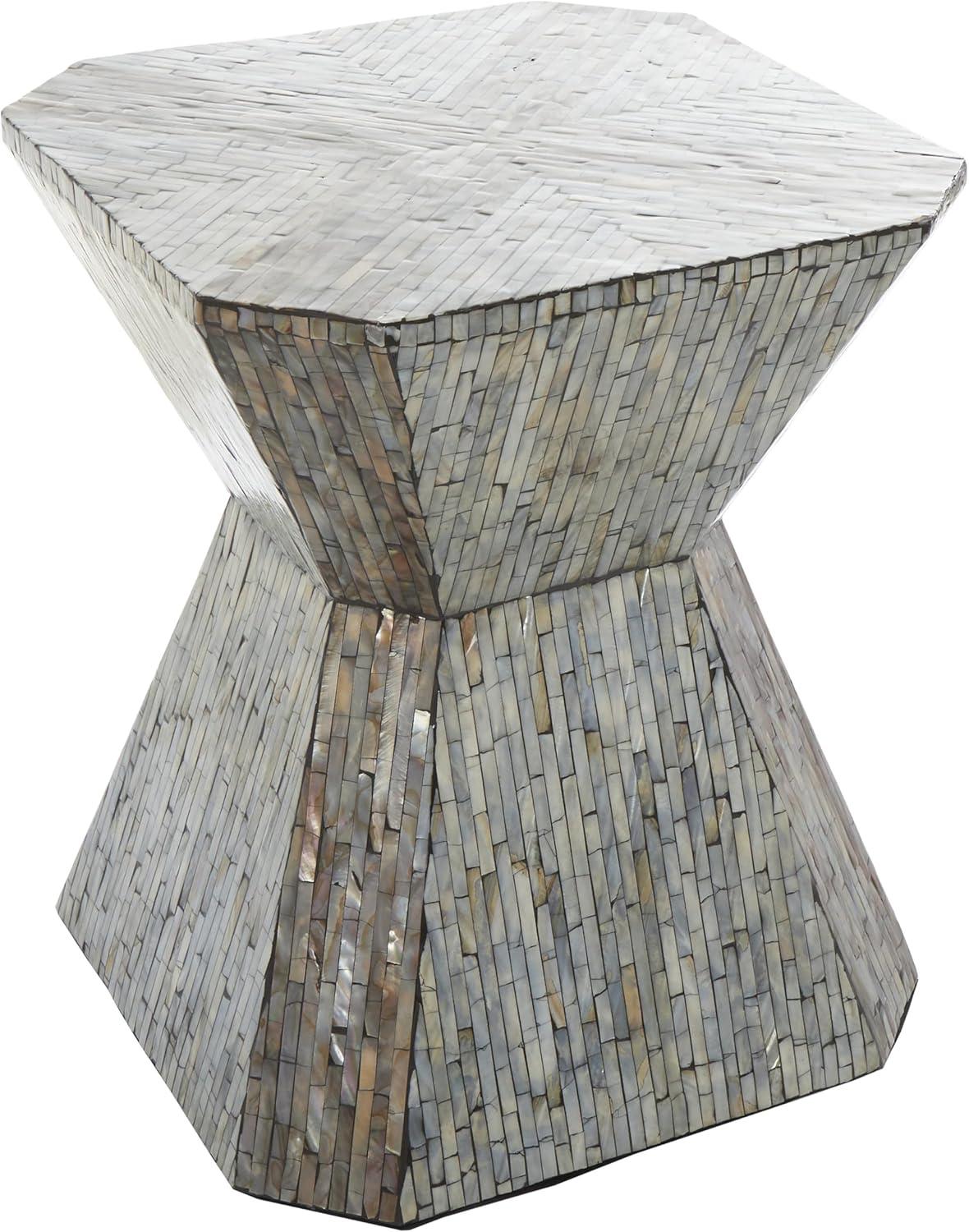 imageDeco 79 Mother of Pearl Shell Handmade Side End Accent Table Hourglass Shaped End Table Side Table 16quot x 16quot x 19quot BeigeGrey
