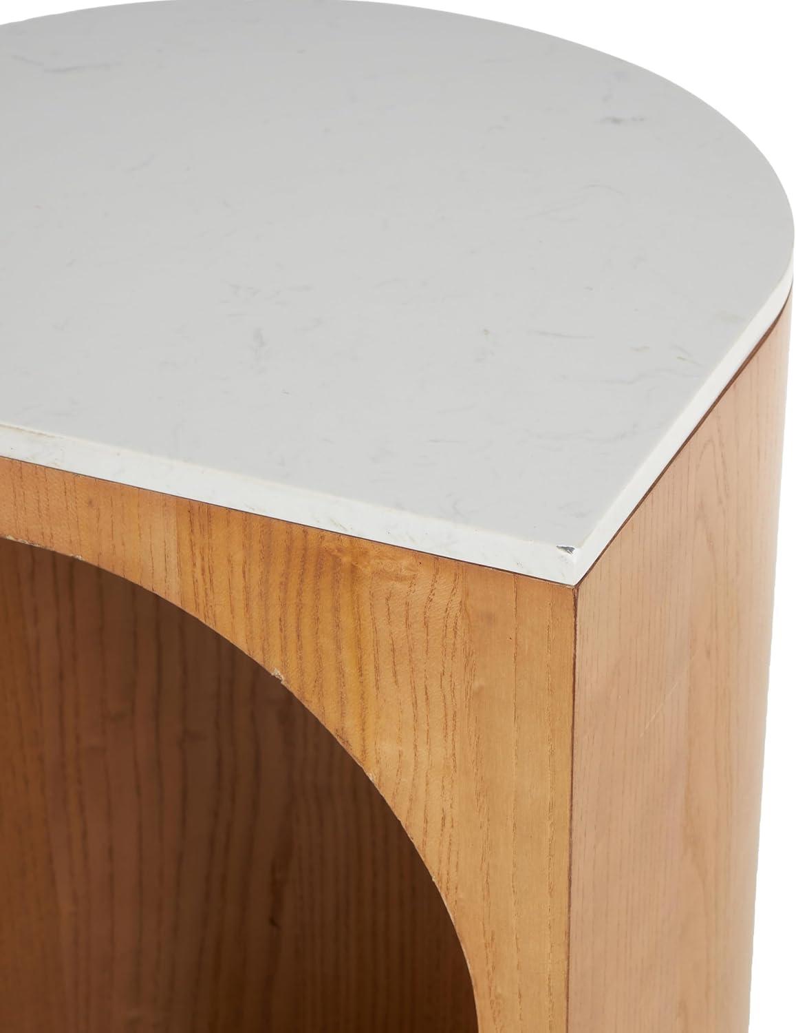 imageDeco 79 Wood Side End Accent Table Cutout Arch End Table with White Marble Tabletop Side Table 16quot x 14quot x 23quot Brown