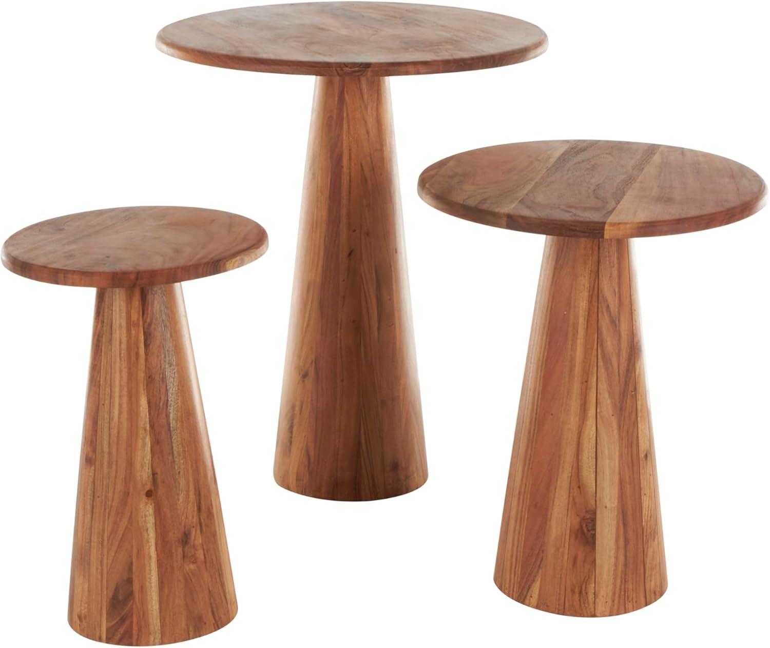 imageDeco 79 Wood Side End Accent Table End Table with Natural Wood Grains and Cone Shaped Bases Set of 3 Side Table 24quot 20quot 18quot H Brown
