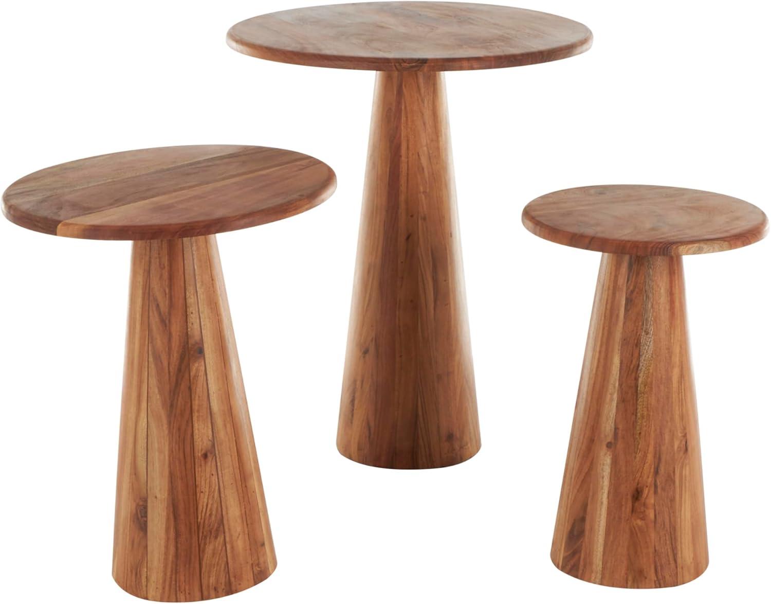 imageDeco 79 Wood Side End Accent Table End Table with Natural Wood Grains and Cone Shaped Bases Set of 3 Side Table 24quot 20quot 18quot H Brown