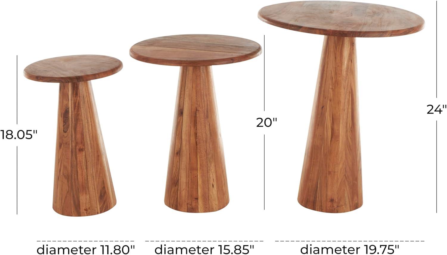 imageDeco 79 Wood Side End Accent Table End Table with Natural Wood Grains and Cone Shaped Bases Set of 3 Side Table 24quot 20quot 18quot H Brown