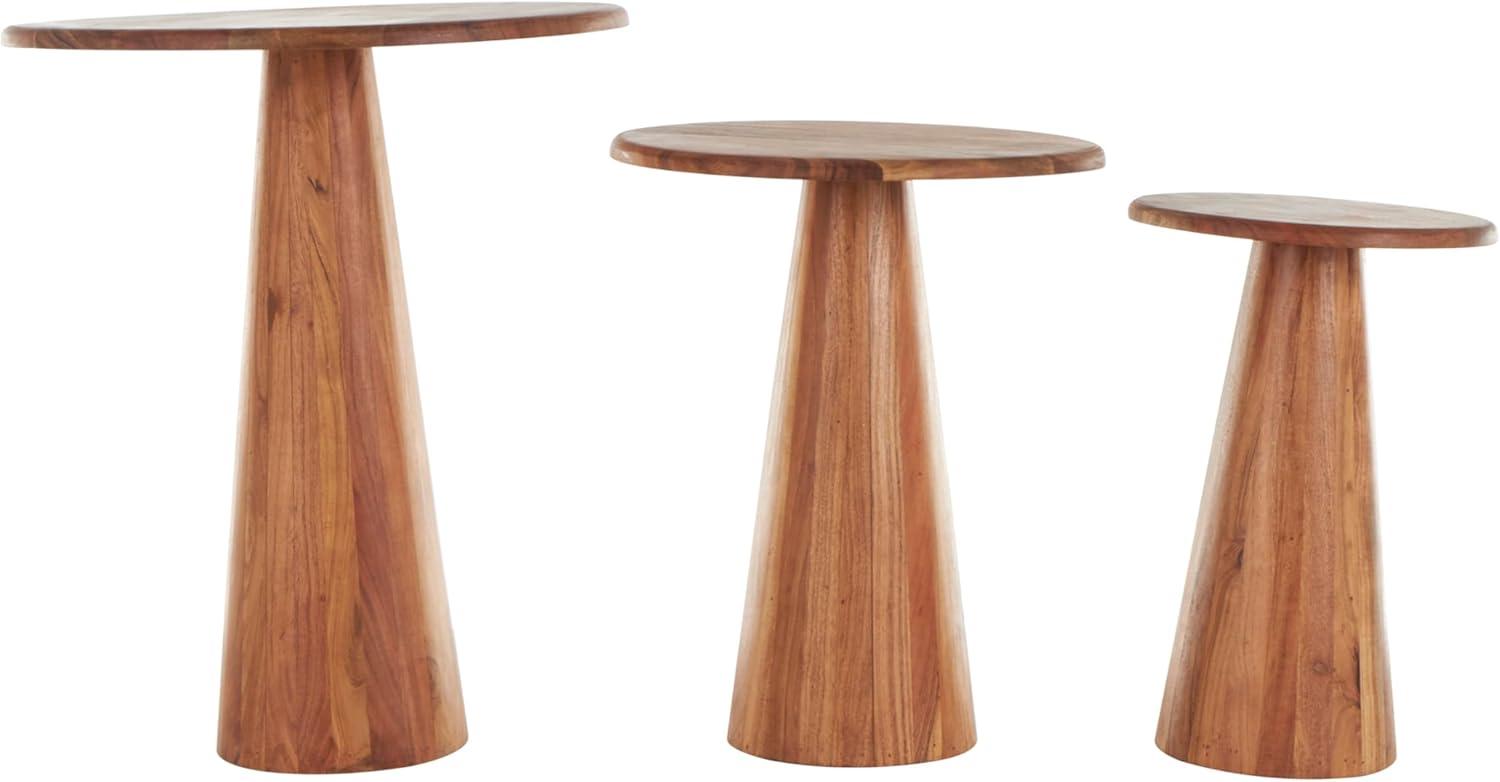 imageDeco 79 Wood Side End Accent Table End Table with Natural Wood Grains and Cone Shaped Bases Set of 3 Side Table 24quot 20quot 18quot H Brown