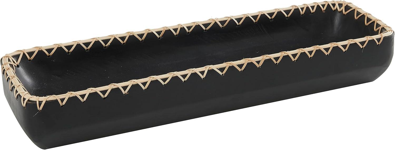 imageDeco 79 Wooden Living Room Decor Tray Coiled Oval Ottoman Tray with Black Metal Handles Set of 2 Serving Tray 23quot 8quot W BrownBlack