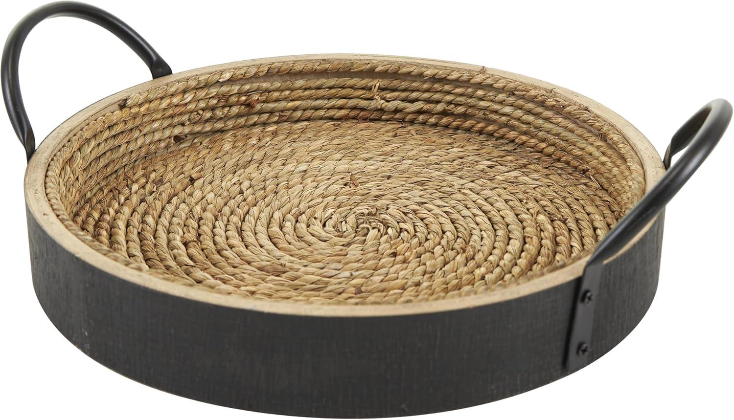 imageDeco 79 Wooden Living Room Decor Tray Coiled Oval Ottoman Tray with Black Metal Handles Set of 2 Serving Tray 23quot 8quot W BrownBlack