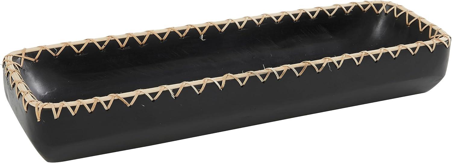 imageDeco 79 Wooden Living Room Decor Tray Coiled Oval Ottoman Tray with Black Metal Handles Set of 2 Serving Tray 23quot 8quot W BrownBlack