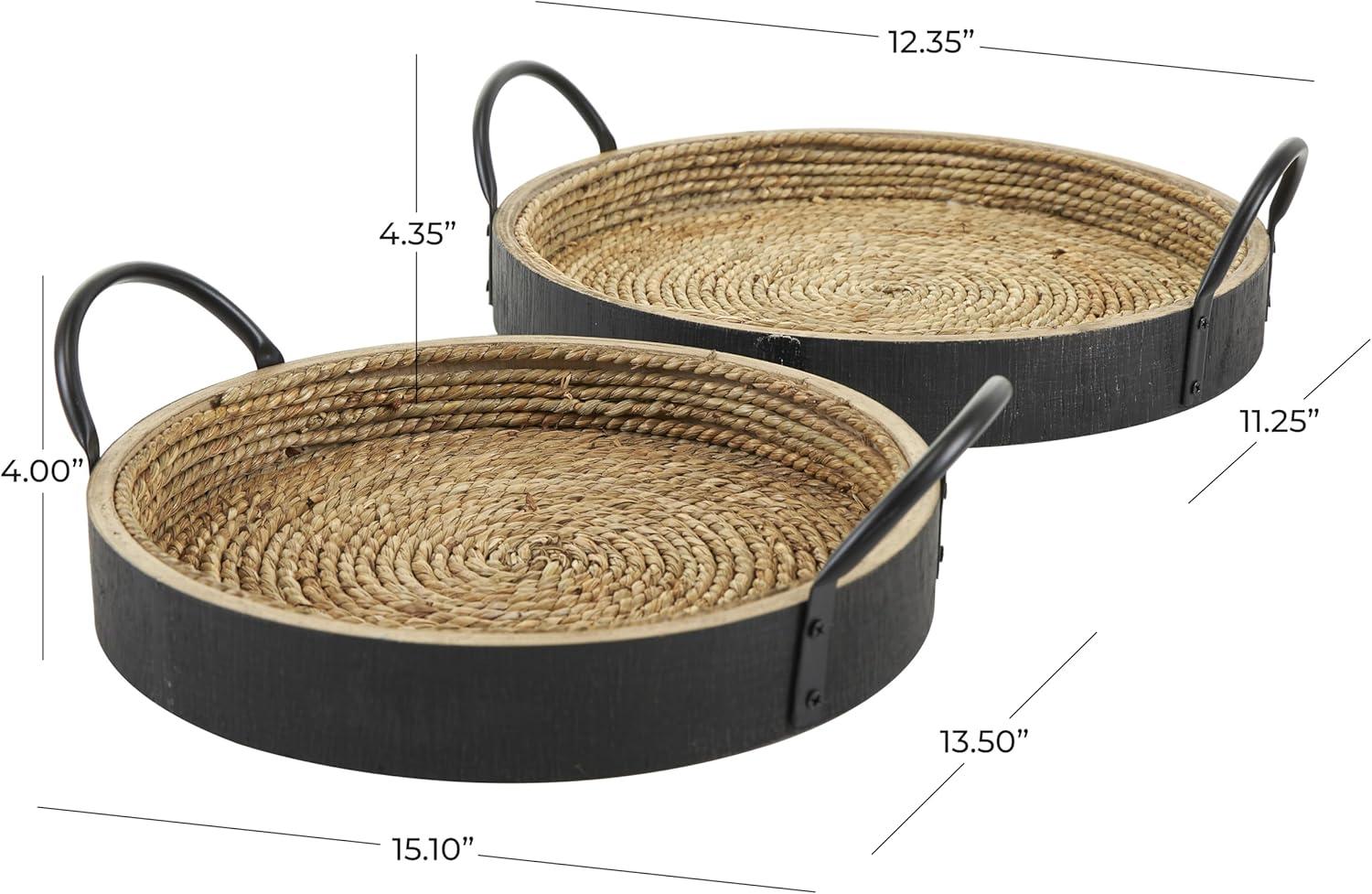 imageDeco 79 Wooden Living Room Decor Tray Coiled Oval Ottoman Tray with Black Metal Handles Set of 2 Serving Tray 23quot 8quot W BrownBlack