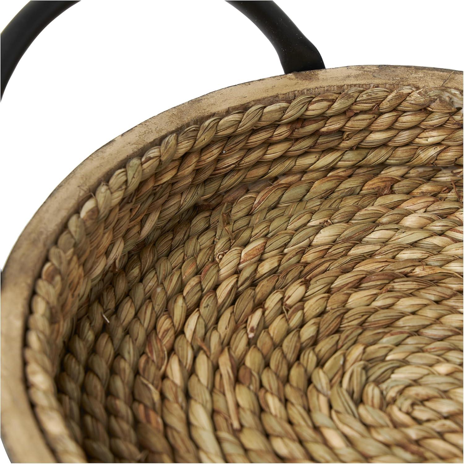 imageDeco 79 Wooden Living Room Decor Tray Coiled Oval Ottoman Tray with Black Metal Handles Set of 2 Serving Tray 23quot 8quot W BrownBrown