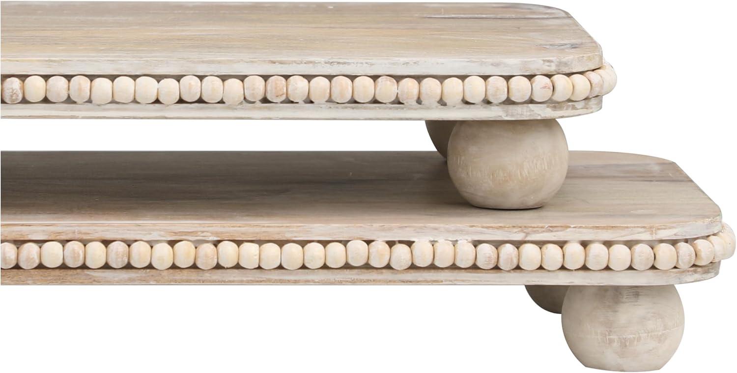 imageDeco 79 Wooden Living Room Decor Tray Coiled Oval Ottoman Tray with Black Metal Handles Set of 2 Serving Tray 23quot 8quot W BrownLight Brown