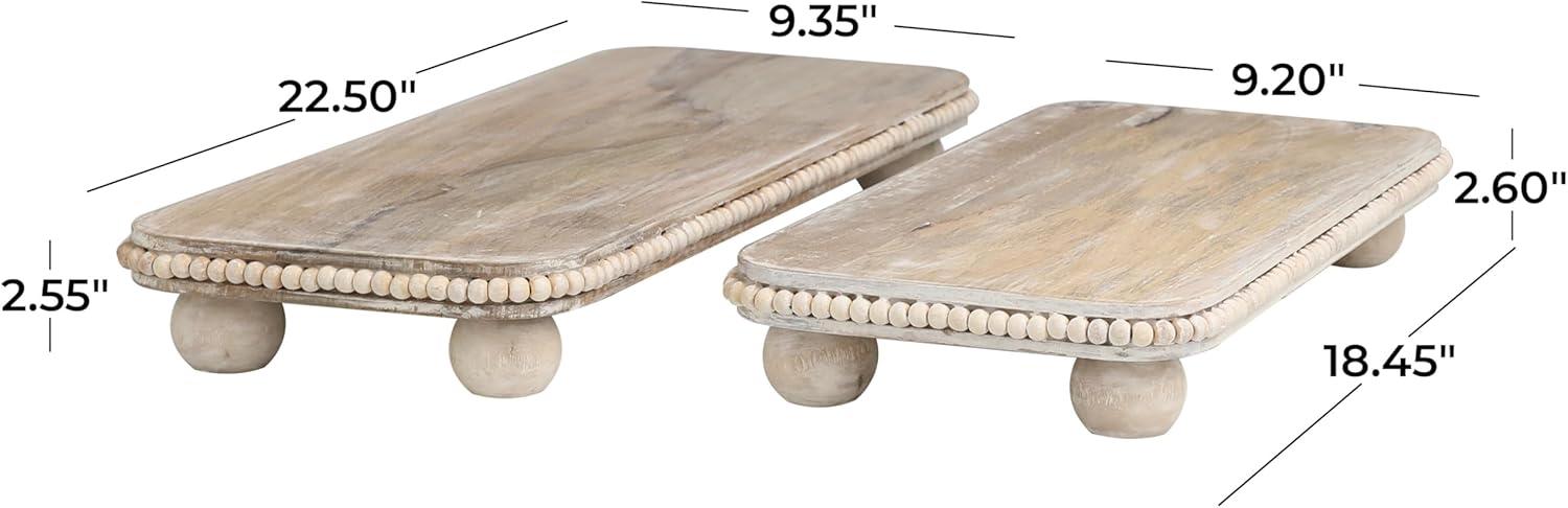 imageDeco 79 Wooden Living Room Decor Tray Coiled Oval Ottoman Tray with Black Metal Handles Set of 2 Serving Tray 23quot 8quot W BrownLight Brown