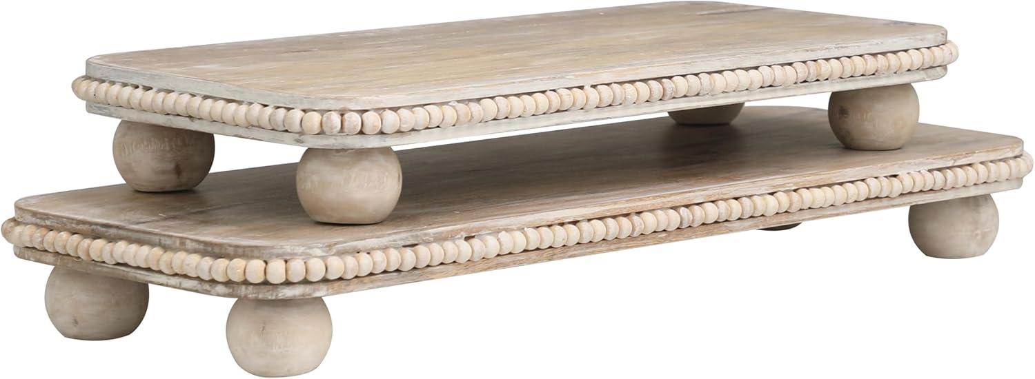 imageDeco 79 Wooden Living Room Decor Tray Coiled Oval Ottoman Tray with Black Metal Handles Set of 2 Serving Tray 23quot 8quot W BrownLight Brown