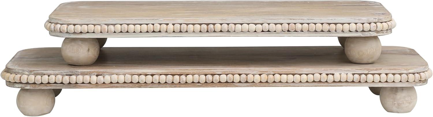 imageDeco 79 Wooden Living Room Decor Tray Coiled Oval Ottoman Tray with Black Metal Handles Set of 2 Serving Tray 23quot 8quot W BrownLight Brown