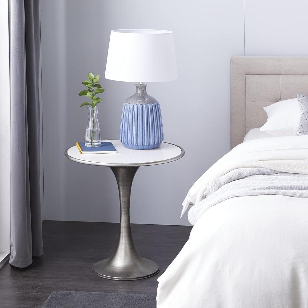 imageDeco 79 Ceramic Side End Accent Table End Table with White Marble Top Side Table 25quot x 25quot x 25quot Silver