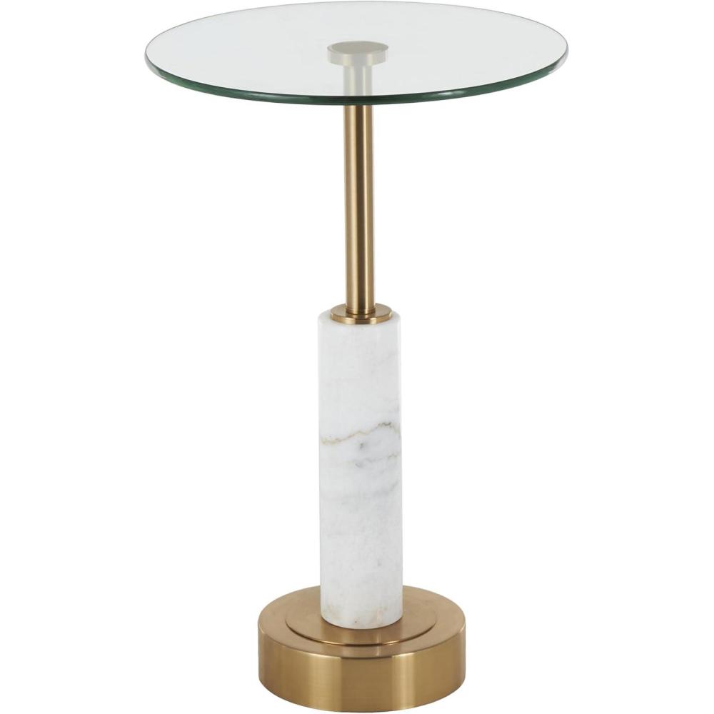 imageDeco 79 Marble Side End Accent Table Round End Table with Gold Metal Rod and Base Side Table 14quot x 14quot x 22quot WhiteWhite