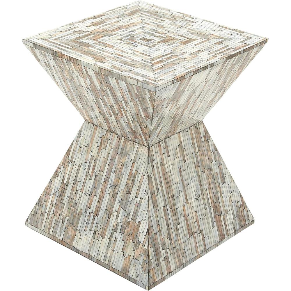 imageDeco 79 Mother of Pearl Shell Handmade Side End Accent Table Hourglass Shaped End Table Side Table 16quot x 16quot x 19quot BeigeGrey