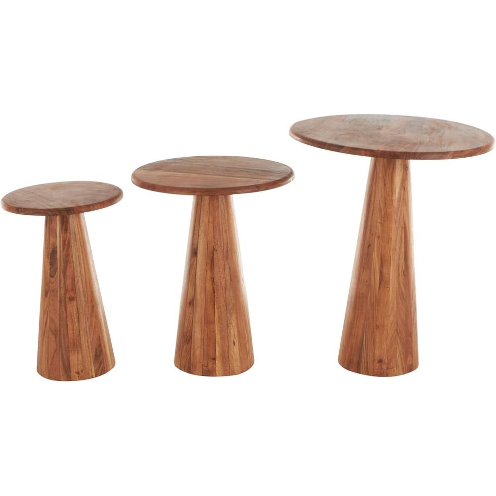 imageDeco 79 Wood Side End Accent Table End Table with Natural Wood Grains and Cone Shaped Bases Set of 3 Side Table 24quot 20quot 18quot H Brown
