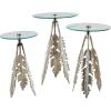 imageDeco 79 Aluminum Metal Leaf Side End Accent Table End Table with Tripod Legs and Tempered Glass Top Set of 3 Side Table 24quot 23quot 20quot H Silver