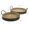 imageDeco 79 Wooden Living Room Decor Tray Coiled Oval Ottoman Tray with Black Metal Handles Set of 2 Serving Tray 23quot 8quot W BrownBlack