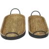 imageDeco 79 Wooden Living Room Decor Tray Coiled Oval Ottoman Tray with Black Metal Handles Set of 2 Serving Tray 23quot 8quot W BrownBrown