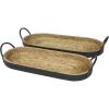 imageDeco 79 Wooden Living Room Decor Tray Coiled Oval Ottoman Tray with Black Metal Handles Set of 2 Serving Tray 23quot 8quot W BrownBrown