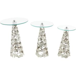 imageDeco 79 Aluminum Metal Floral Side End Accent Table Cutout Cone Shaped End Table with Tempered Glass Tabletop Set of 3 Side Table 25quot 23quot 21quot H SilverSilver