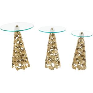 imageDeco 79 Aluminum Metal Floral Side End Accent Table Cutout Cone Shaped End Table with Tempered Glass Tabletop Set of 3 Side Table 25quot 23quot 21quot H SilverGold