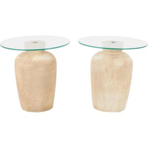imageDeco 79 Magnesium Oxide Side End Accent Table End Table with Glass Tabletop Set of 2 Side Table 20quot W 20quot H Beige