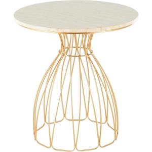 imageDeco 79 Metal Side End Accent Table Flower Inspired End Table with Cream Marble Tabletop Side Table 24quot x 24quot x 25quot Gold