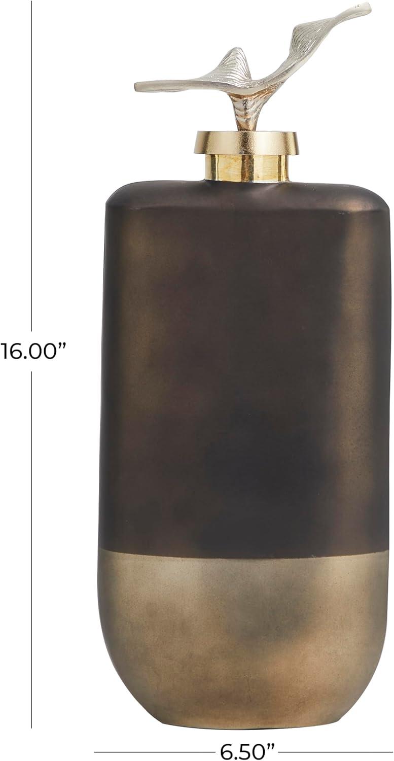 imageDeco 79 Glass Abstract Living Room Decorative Jars Colorblock Decorative Container with Gold Accents and Silver Wave Designed Top Jar with Lid 7quot x 4quot x 16quot Bronze