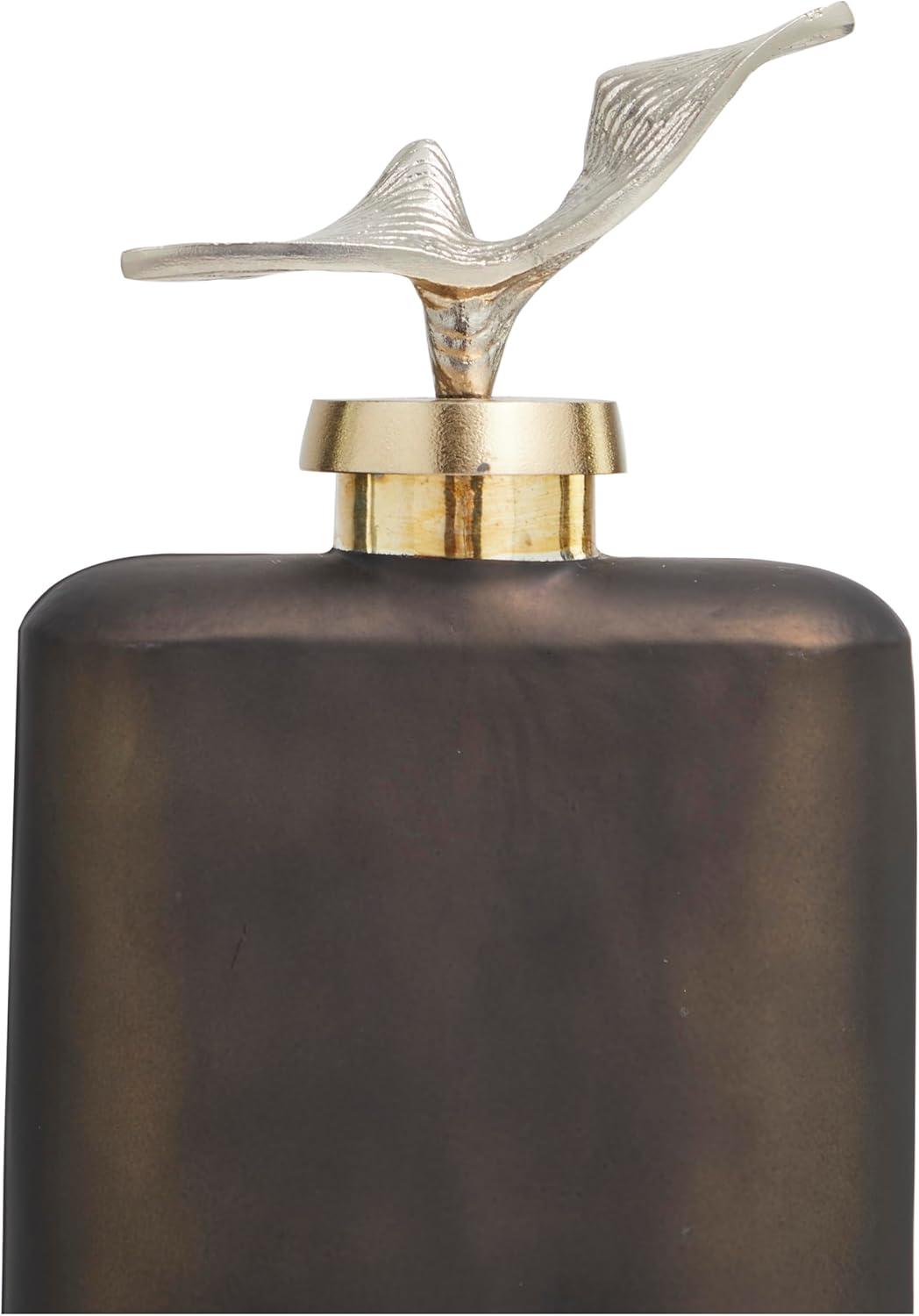 imageDeco 79 Glass Abstract Living Room Decorative Jars Colorblock Decorative Container with Gold Accents and Silver Wave Designed Top Jar with Lid 7quot x 4quot x 16quot Bronze