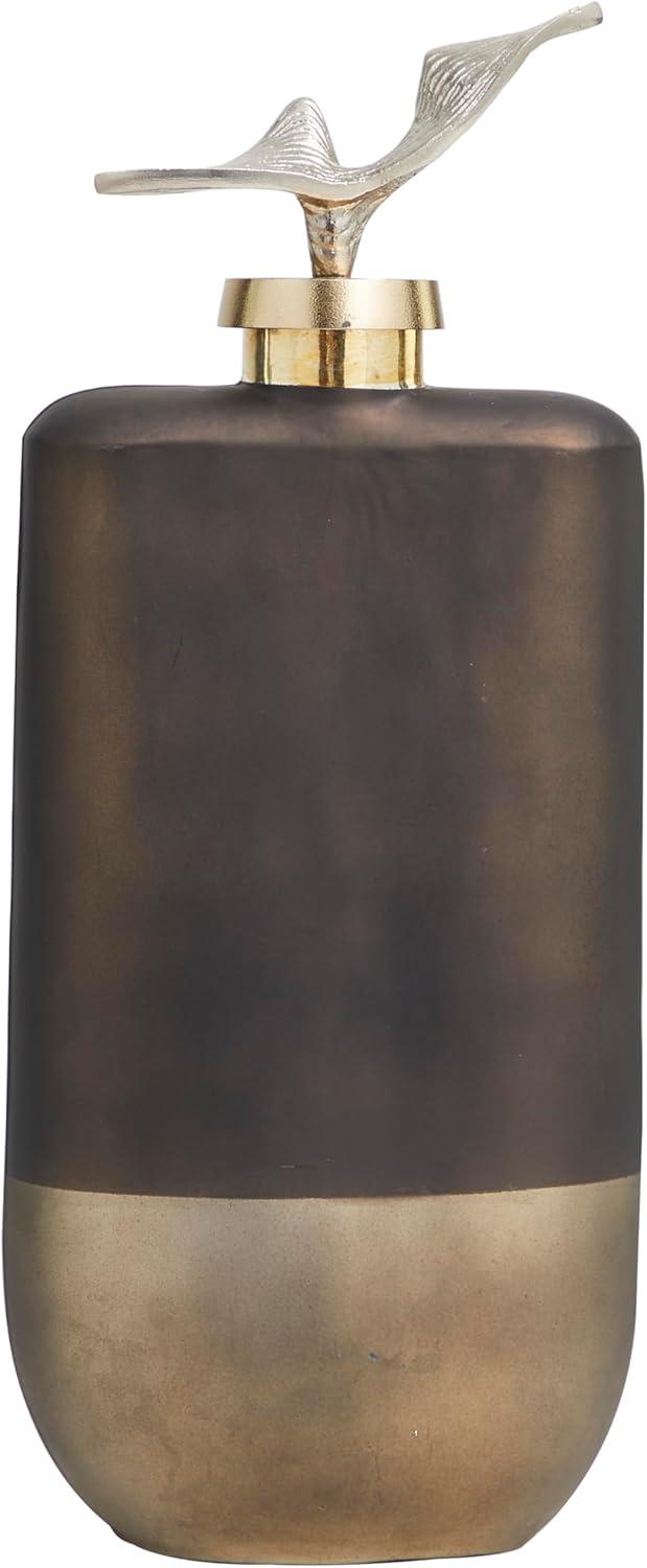 imageDeco 79 Glass Abstract Living Room Decorative Jars Colorblock Decorative Container with Gold Accents and Silver Wave Designed Top Jar with Lid 7quot x 4quot x 16quot Bronze