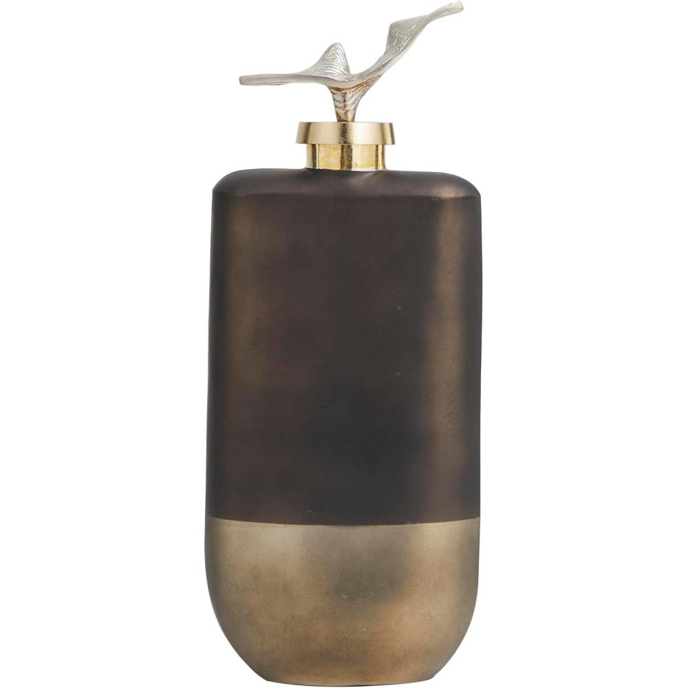 imageDeco 79 Glass Abstract Living Room Decorative Jars Colorblock Decorative Container with Gold Accents and Silver Wave Designed Top Jar with Lid 7quot x 4quot x 16quot Bronze