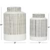 imageCosmoLiving by Cosmopolitan Ceramic Living Room Decorative Jars Striped Decorative Container Set of 2 Jar with Lid 13quot 11quotH White