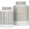 imageCosmoLiving by Cosmopolitan Ceramic Living Room Decorative Jars Striped Decorative Container Set of 2 Jar with Lid 13quot 11quotH White