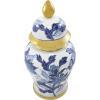 imageDeco 79 Ceramic Floral Living Room Decorative Jars Decorative Container with Cream and Gold Accents Jar with Lid 7quot x 7quot x 14quot BlueSMALL SIZE