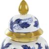 imageDeco 79 Ceramic Floral Living Room Decorative Jars Decorative Container with Cream and Gold Accents Jar with Lid 7quot x 7quot x 14quot BlueSMALL SIZE