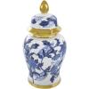 imageDeco 79 Ceramic Floral Living Room Decorative Jars Decorative Container with Cream and Gold Accents Jar with Lid 7quot x 7quot x 14quot BlueSMALL SIZE