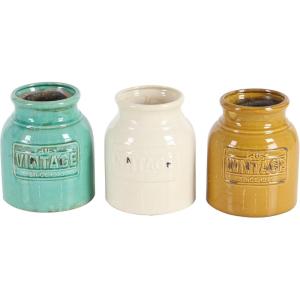 imageDeco 79 Ceramic Round Decorative Jars Set of 3 7quotW 9quotH White7 x 9