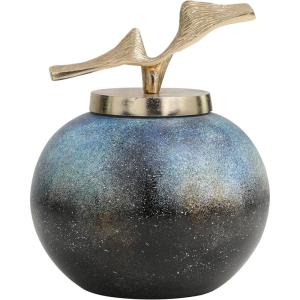 imageDeco 79 Glass Abstract Living Room Decorative Jars Galaxy Inspired Decorative Container with Gold Wave Designed Top Jar with Lid 9quot x 9quot x 11quot Blue