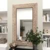 imageDeco 79 Wood Floral Wall Mirror with Detailed Cream Carvings 36quot x 1quot x 59quot Brown