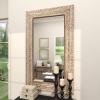 imageDeco 79 Wood Floral Wall Mirror with Detailed Cream Carvings 36quot x 1quot x 59quot Brown