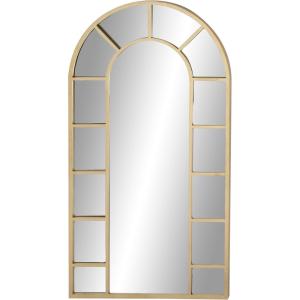imageDeco 79 Metal Room Wall Mirror Arched Window Pane Entryway Mirror Wall Mounted Mirror 32quot x 1quot x 60quot Gold