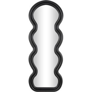 imageDeco 79 Velvet Room Wall Mirror Abstract Wavy Entryway Mirror with Layered Frame Wall Mounted Mirror 24quot x 1quot x 63quot BlackBlack