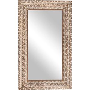 imageDeco 79 Wood Floral Wall Mirror with Detailed Cream Carvings 36quot x 1quot x 59quot Brown