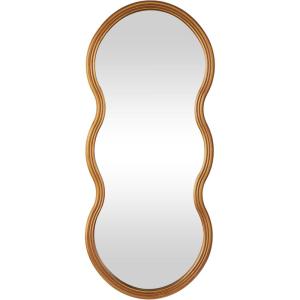 imageDeco 79 Wooden Room Wall Mirror Oval Entryway Mirror with Dimensional Carved Frame Wall Mounted Mirror 22quot x 1quot x 51quot BrownGold