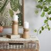 imageDeco 79 Wood Decorative Candle Holder Beaded Pillar Candle Stand Set of 2 Candlestick Holder 8quot 6quotH BrownBrown