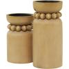 imageDeco 79 Wood Decorative Candle Holder Beaded Pillar Candle Stand Set of 2 Candlestick Holder 8quot 6quotH BrownBrown